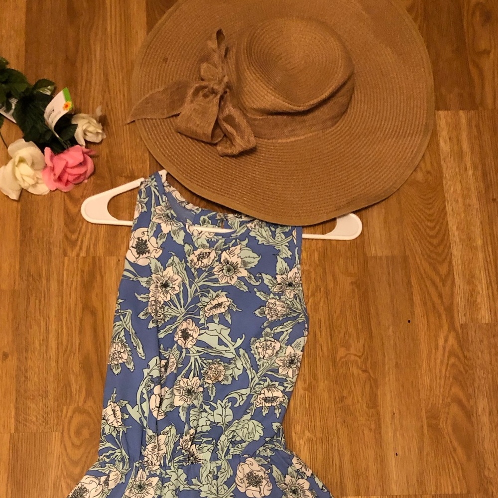 Tank maxi floral boho baby blue and white dress